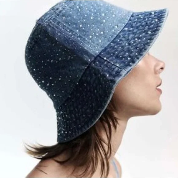 Zara | Accessories | Zara Rhinestone Denim Bucket Hat Nwt 
